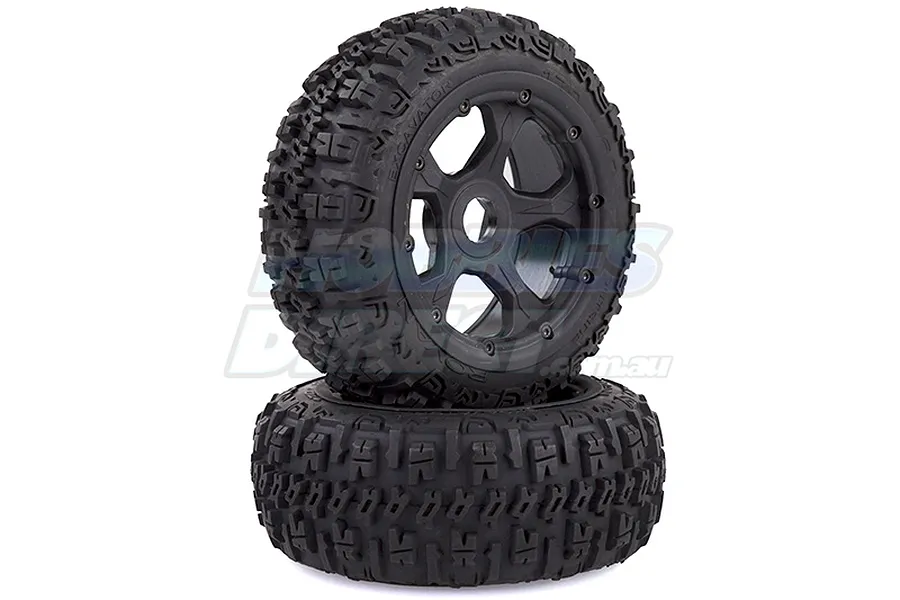 Rovan 4.7/5.5&amp;quot; Baja 5B Front Excavator Tyres on Black Rims - Beadlocked Wheels 2Pcs image 20186