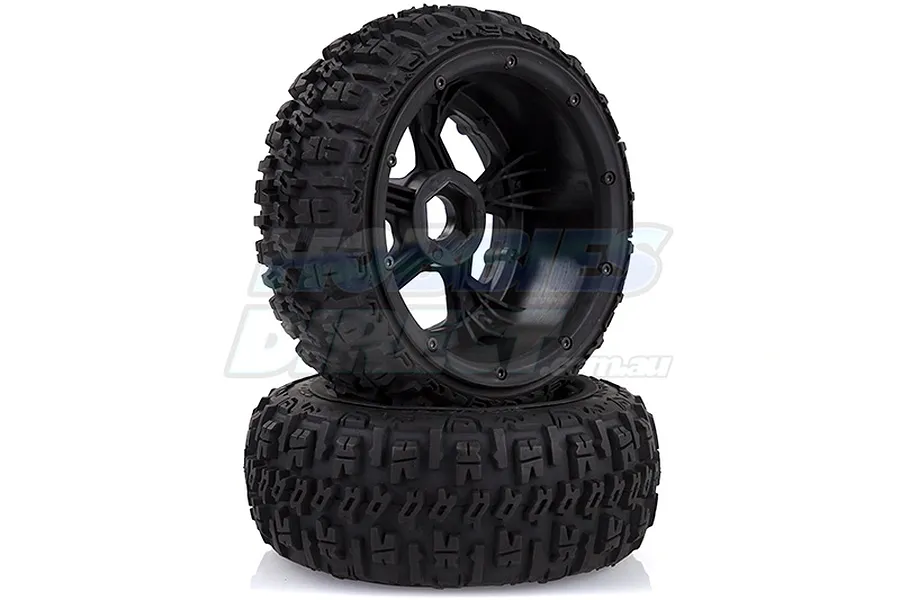 Rovan 4.7/5.5&amp;quot; Baja 5B Front Excavator Tyres on Black Rims - Beadlocked Wheels 2Pcs image 20187