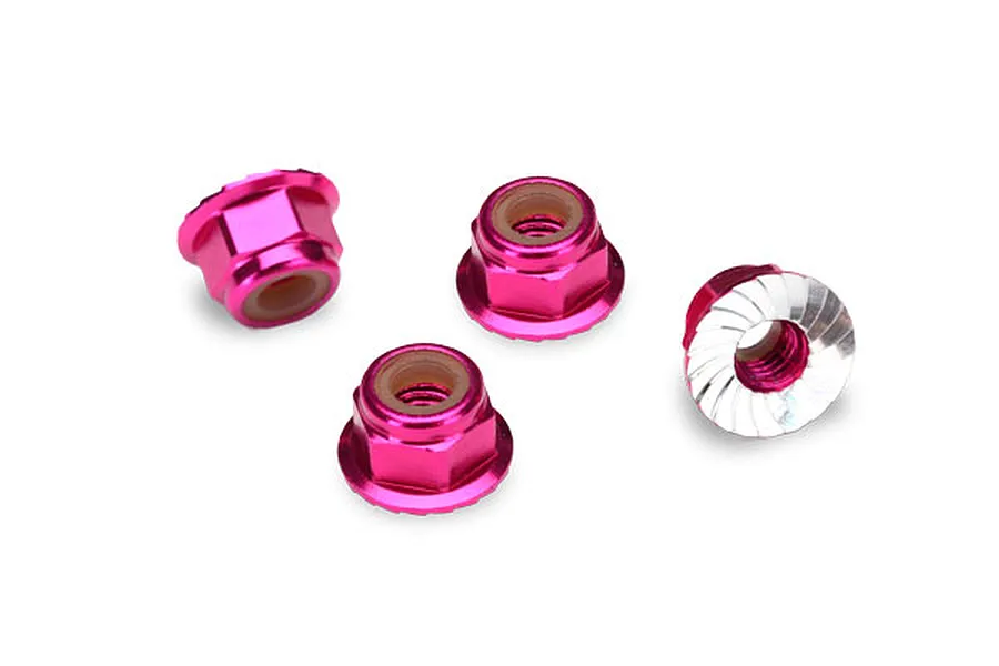 Traxxas 4mm Pink Aluminium Flanged Serrated Nyloc Nuts 4Pcs image 20894