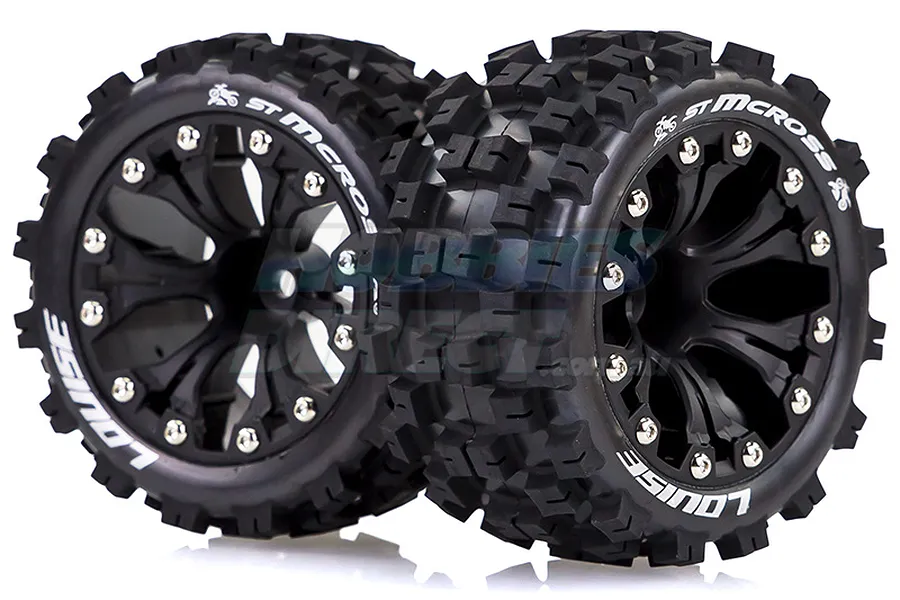 Louise 2.8&amp;quot; ST-Mcross Tyres on Black Spoke Rims - Glued Truck Wheels w/ Foam 2Pcs image 1