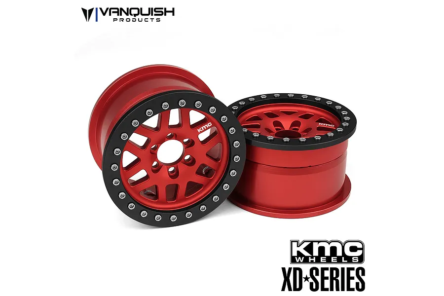 Vanquish Red Aluminium 1.9&amp;quot; KMC XD229 Rims 2Pcs w/ Black Beadlock Rings image 21674
