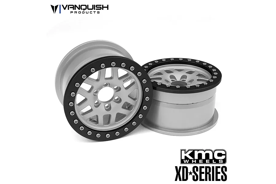 Vanquish Silver Aluminium 1.9&amp;quot; KMC XD229 Rims 2Pcs w/ Black Beadlock Rings image 21676