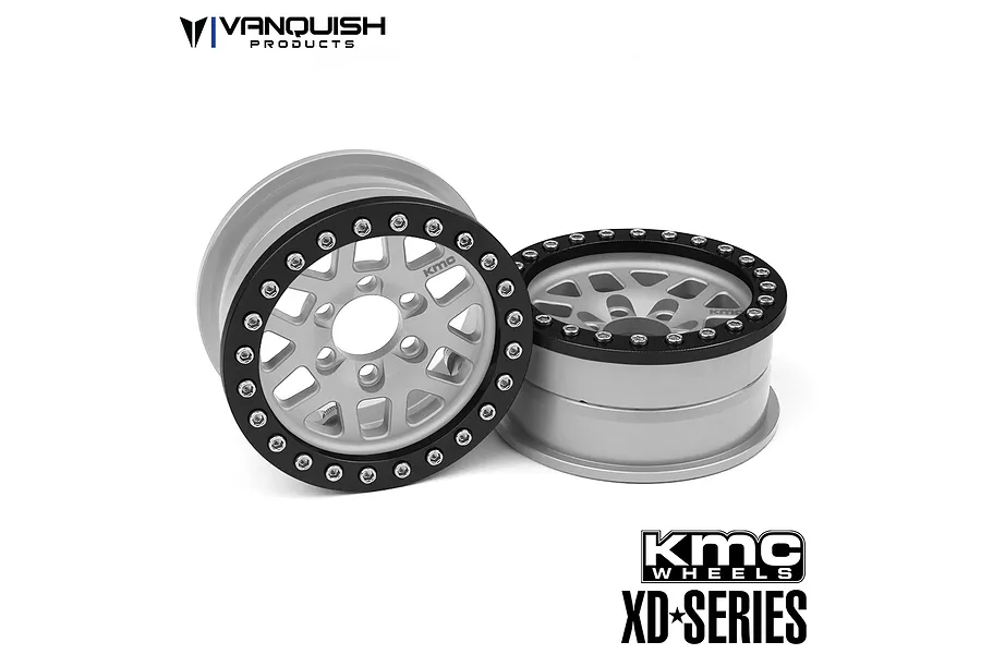 Vanquish Silver Aluminium 2.2&amp;quot; KMC XD229 Rims 2Pcs w/ Black Beadlock Rings image 21677