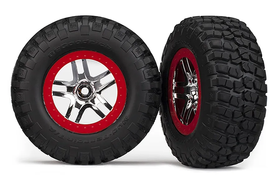 Traxxas 2.2/3.0&amp;quot; BFGoodrich Mud Terrain T/A KM2 Tyres on Chrome/Red Rims - Glued Wheels 2Pcs image 21829