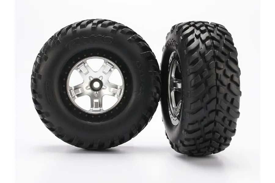 Traxxas 2.2/3.0&amp;quot; Off Road Tyres on Satin Chrome/Black Rims - Glued Wheels 2Pcs image 21830