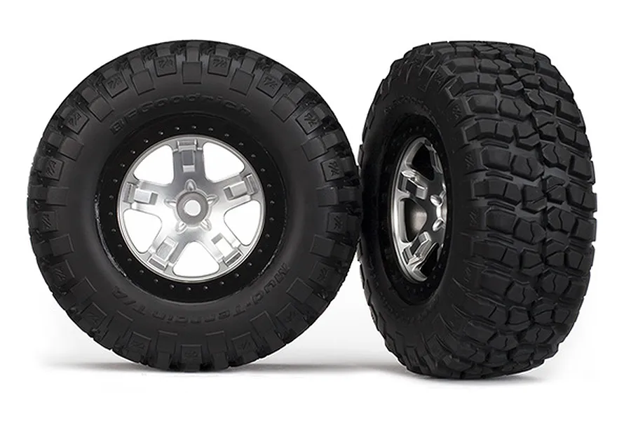 Traxxas 2.2/3.0&amp;quot; Off Road Tyres on Satin Chrome/Black Rims - Glued Wheels 2Pcs image 21831