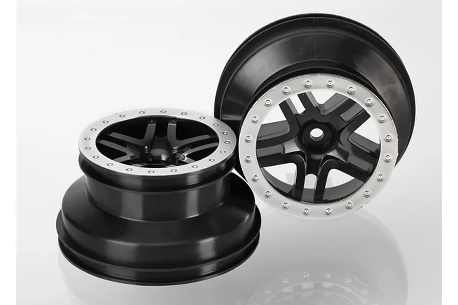 Traxxas 2.2/3.0&amp;quot; SS Split Spoke Black/Satin Chrome Rims 2Pcs image 21832