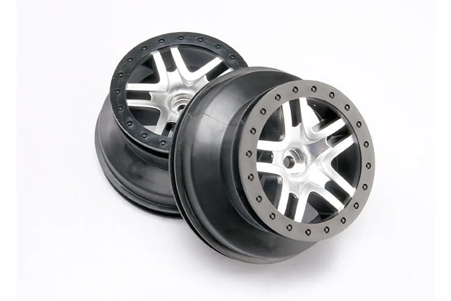 Traxxas 2.2/3.0&amp;quot; SS Split Spoke Black/Satin Chrome Rims 2Pcs image 21834