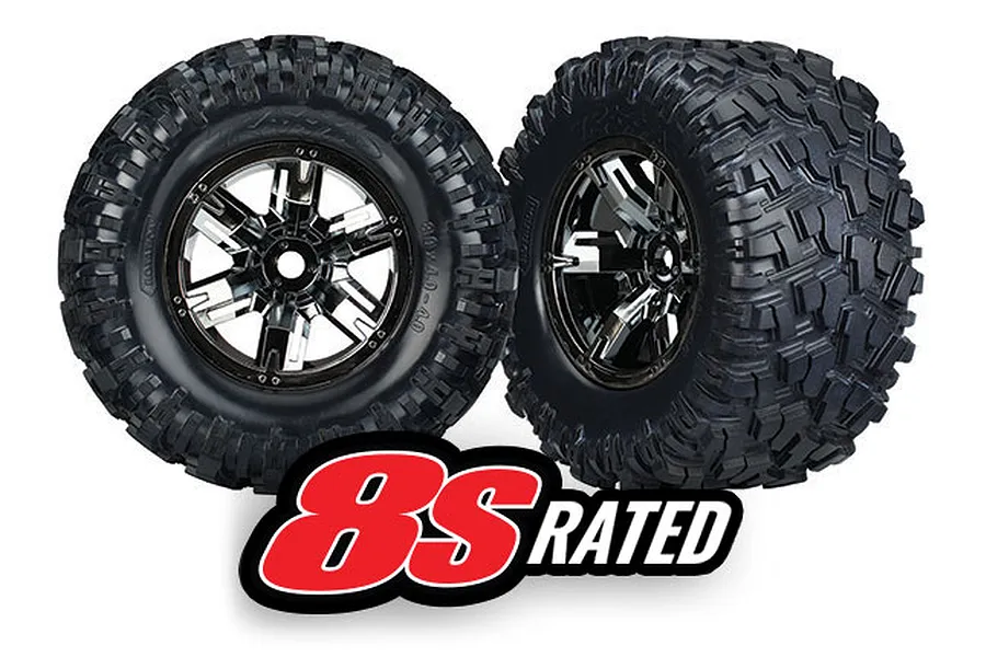 Traxxas 4.0/5.5&amp;quot; 8S X-Maxx AT Tyres on X-Maxx Black Chrome Rims - Glued Wheels 2Pcs image 22434