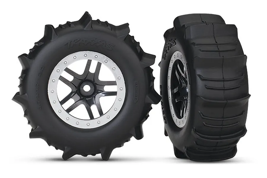 Traxxas 2.2/3.0&amp;quot; Sand Tyres on Split Spoke Black/Silver Rims - Glued Wheels 2Pcs image 22435