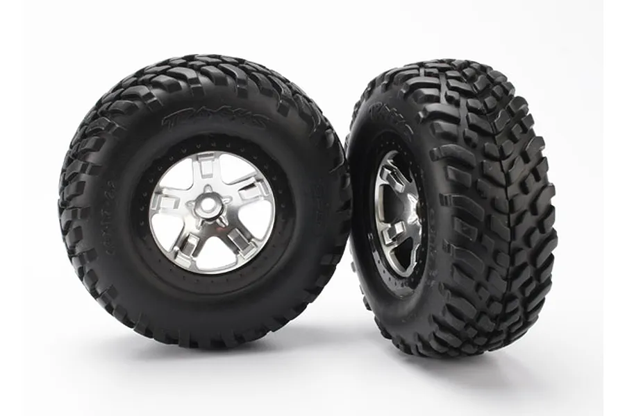 Traxxas 2.2/3.0&amp;quot; Off Road Tyres on Satin Chrome/Black Rims - Glued Wheels 2Pcs image 22459