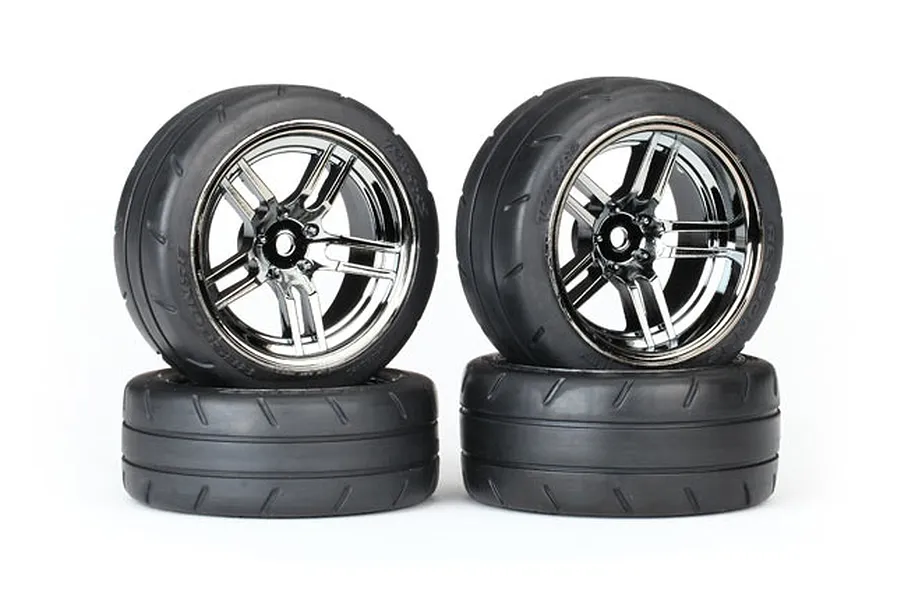 Traxxas 1.9&amp;quot; Response Tyres on Split-Spoke Black Chome Rims - Glued Wheels 4Pcs image 22469