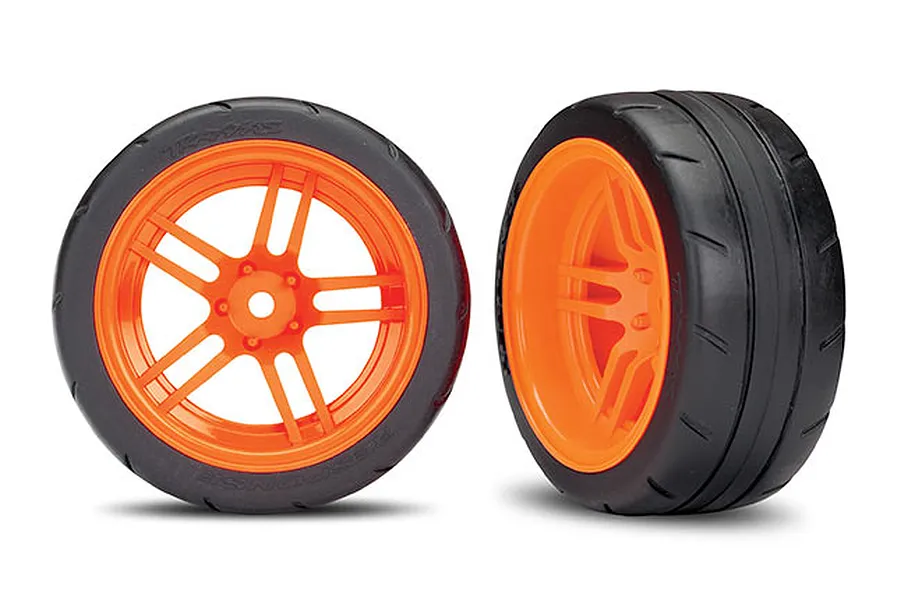 Traxxas 1.9&amp;quot; Response Slick Tyres on Split-Spoke Orange Rims - Glued Wheels 2Pcs image 22470