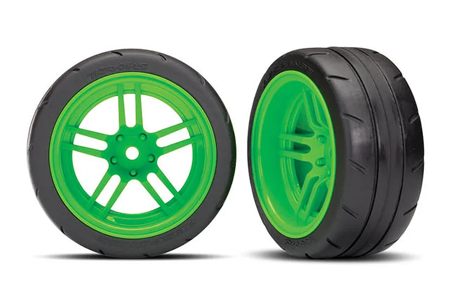 Traxxas 1.9&amp;quot; Response Slick Tyres on Split-Spoke Green Rims - Glued Wheels 2Pcs image 22471