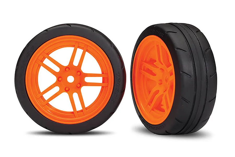 Traxxas 1.9&amp;quot; Response Slick Tyres on Split-Spoke Orange Rims - Glued Wheels 2Pcs image 22472