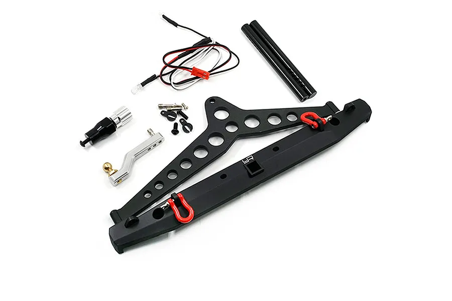 Yeah Racing Black Aluminium TRX-4 &amp;amp; SCX10 II Rear Bumper w/ Spare Tyre Mount, Drop Hitch &amp;amp; LED Lights image 23009