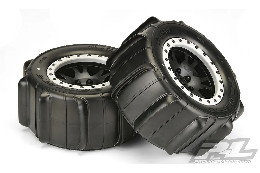 Pro-Line 4.0/5.5&amp;quot; X-Maxx Sling Shot Sand Paddle Tyres on Impulse Pro-Loc Black Bealock Rims - Glued Wheels 2Pcs image 23442