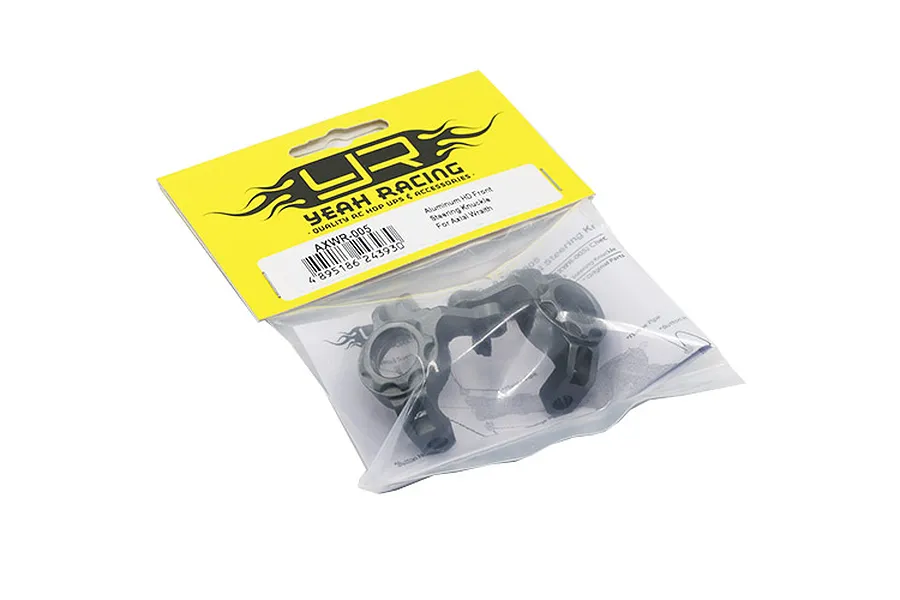 Yeah Racing AXWR-005 aluminium steering knuckles for Axial Wraith in original yellow and clear plastic packaging.