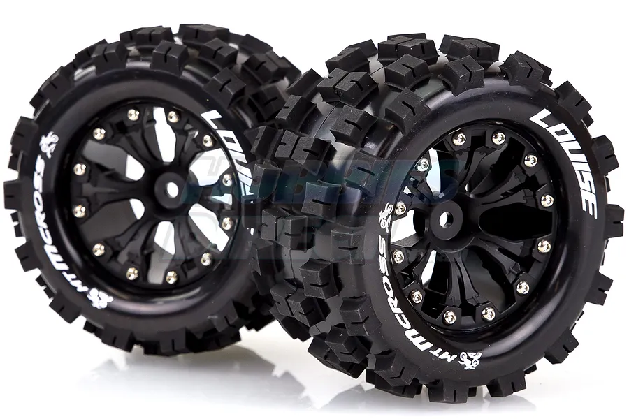 Louise 2.8&amp;quot; MT-Mcross Tyres on Black Spoke Rims - Glued Truck Wheels w/ Foam 2Pcs image 23795