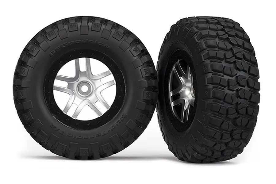 Traxxas 2.2/3.0&amp;quot; BFGoodrich Mud Terrain T/A KM2 Tyres on Satin Chrome/Black Rims - Glued Wheels 2Pcs image 23905