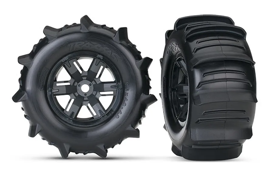 Traxxas 4.0/5.5&amp;quot; 8S X-Maxx Paddles Tyres on Black Rims - Glued Wheels 2Pcs image 23906