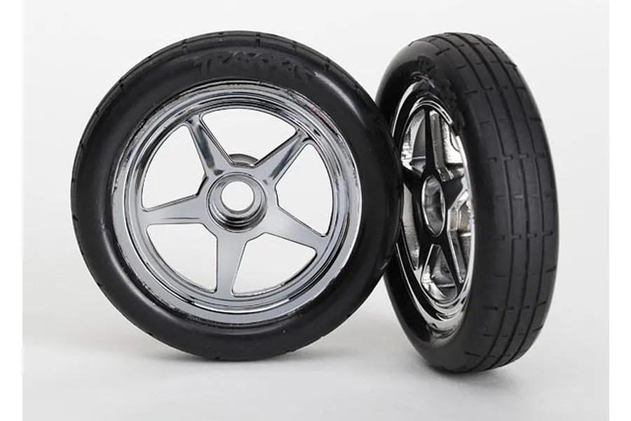 Traxxas 1.9&amp;quot; Drag Tyres on Chrome 5 - Spoke Rims - Glued Wheels 2Pcs image 23912