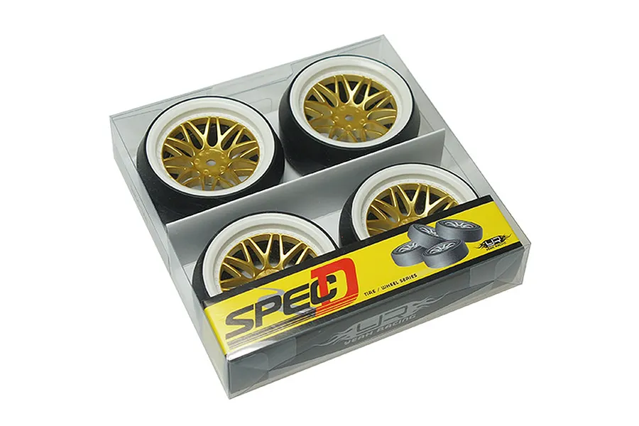 Yeah Racing 1.9&amp;quot; (+6mm Off-Set) Spec D Drift Tyres on White/Gold Mesh Rims - Wheels 4Pcs image 24157