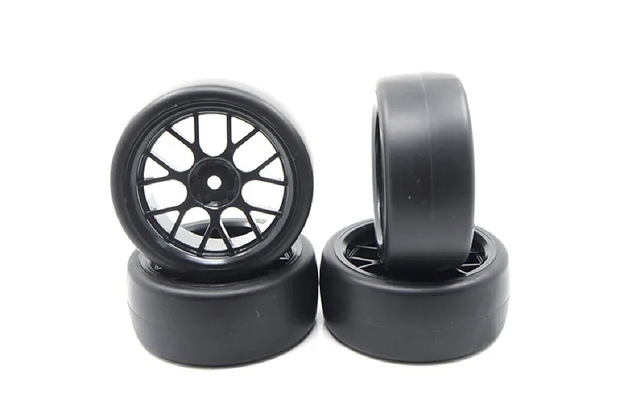Yeah Racing 1.9&amp;quot; (+3mm Off-Set) Spec D Drift Tyres on Black Mesh Rims - Wheels 4Pcs image 24172
