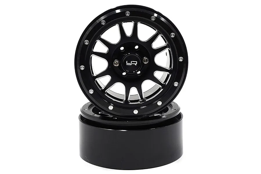 Yeah Racing Black Aluminium 2.2&amp;quot; 12 Spoke Beadlock Rims 2Pcs w/ Black 12mm Hex Hub image 24197