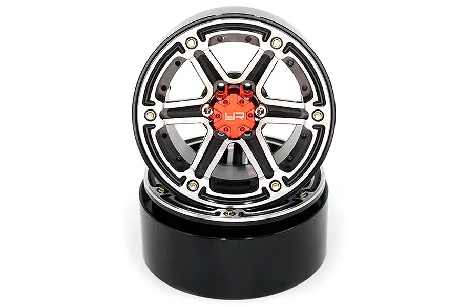 Yeah Racing Black/Silver Aluminium 2.2&amp;quot; 6 Spoke Beadlock Rims 2Pcs w/ Black 12mm Hex Hub image 24199
