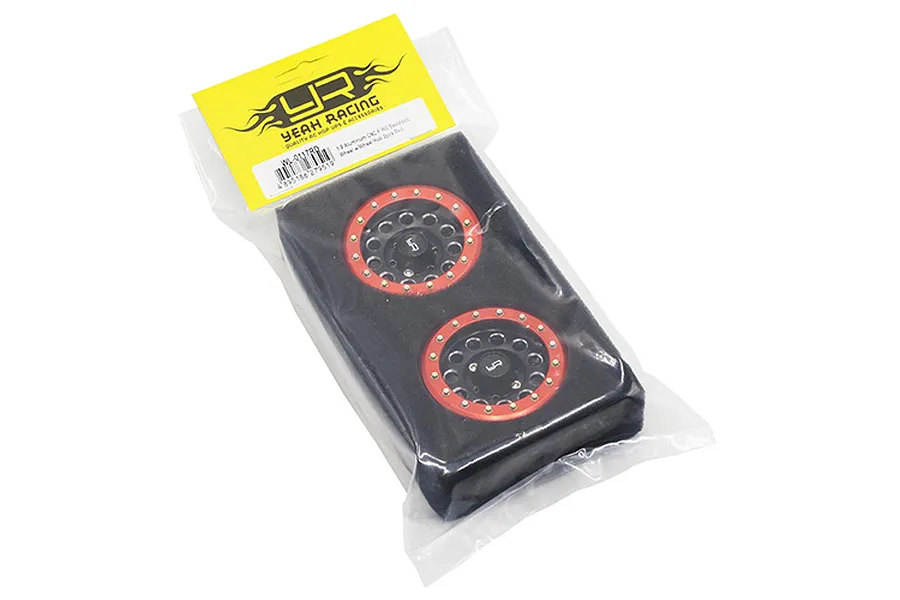 Yeah Racing Black Aluminium 1.9&amp;quot; F-RG Rims 2Pcs w/ Red Beadlocks &amp;amp; Black 12mm Hex Hub image 24203