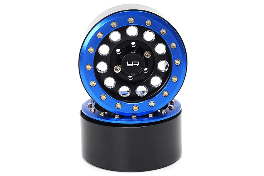 Yeah Racing Black Aluminium 1.9&amp;quot; F-RG Rims 2Pcs w/ Blue Beadlocks &amp;amp; Black 12mm Hex Hub image 24204
