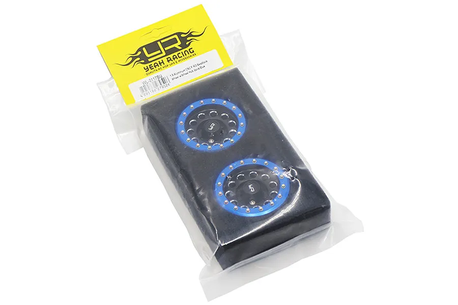 Yeah Racing Black Aluminium 1.9&amp;quot; F-RG Rims 2Pcs w/ Blue Beadlocks &amp;amp; Black 12mm Hex Hub image 24206