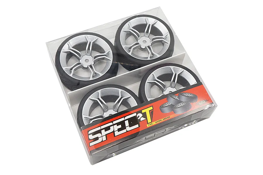Yeah Racing 1.9&amp;quot; (+3mm Off-Set) Spec T On Road Tyres on Silver MS Rims - Wheels 4Pcs image 24317