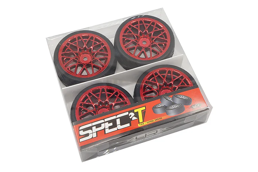 Yeah Racing 1.9&amp;quot; (+3mm Off-Set) Spec T On Road Tyres on Red Mesh Rims - Wheels 4Pcs image 24320