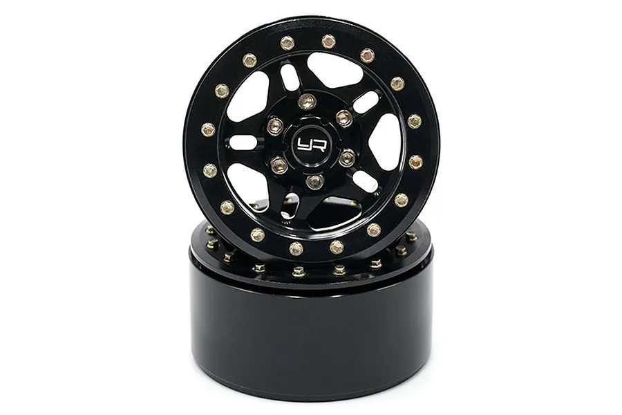 Yeah Racing Black Aluminium 1.9&amp;quot; 5 Spoke Beadlock Rims 2Pcs w/ Black 12mm Hex Hub image 24344