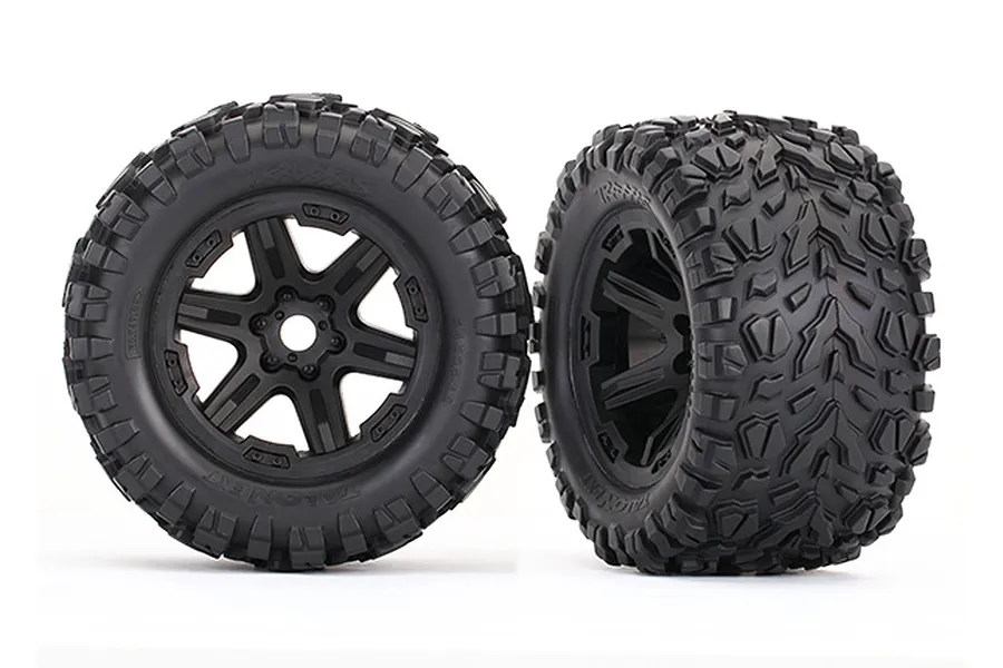 Traxxas 3.8&amp;quot; Talon EXT Tyres on Black Rims - Glued Wheels 2Pcs image 24486