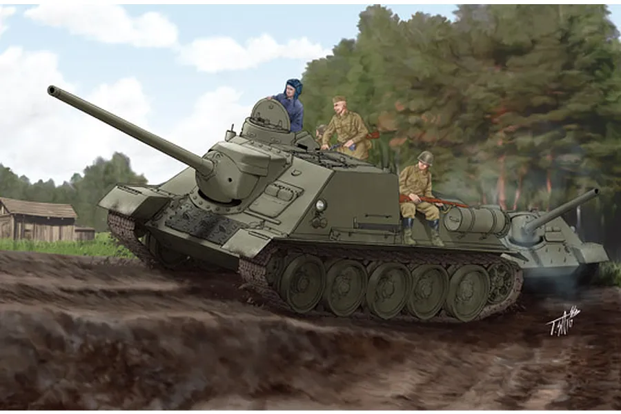 Trumpeter 1/16 Soviet SU-100 Tank Destroyer Scaled Plastic Model Kit image 24821
