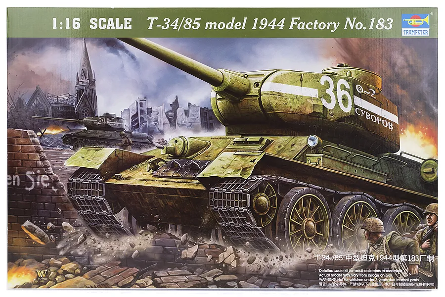 Trumpeter 1/16 Soviet 1944 T-34/85 No.183 Tank Scaled Plastic Model Kit image 24939