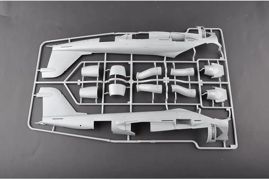A grey plastic model kit sprue containing the fuselage halves and engine intake components for a 1/32 scale A-6A Intruder aircraft model.