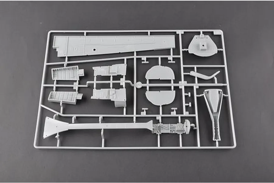 A grey plastic model kit sprue containing various aircraft parts for the Trumpeter 1/32 A-6A Intruder model.