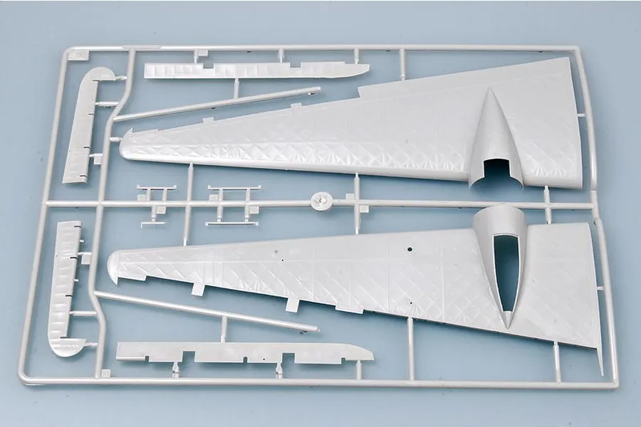 A plastic model kit sprue containing two aircraft wing sections and control surfaces for a 1/48 scale model.