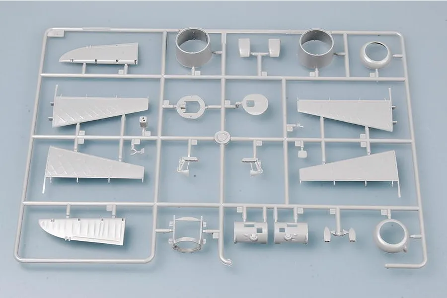 A grey plastic sprue containing various aircraft model parts for a 1/48 scale Wellington bomber kit.