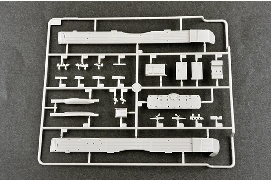 A grey plastic model kit sprue containing various tank parts for the Trumpeter 1/35 BMPT-72 Terminator-2.
