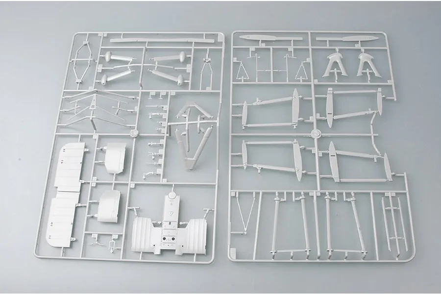 Two grey plastic model kit sprues containing various aircraft parts for a 1/32 scale Fairey Swordfish model.