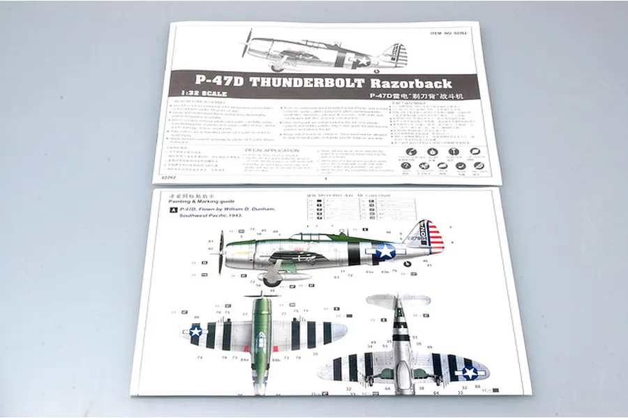 Instruction manual and painting guide for a Trumpeter 1/32 scale P-47D Thunderbolt Razorback model kit.
