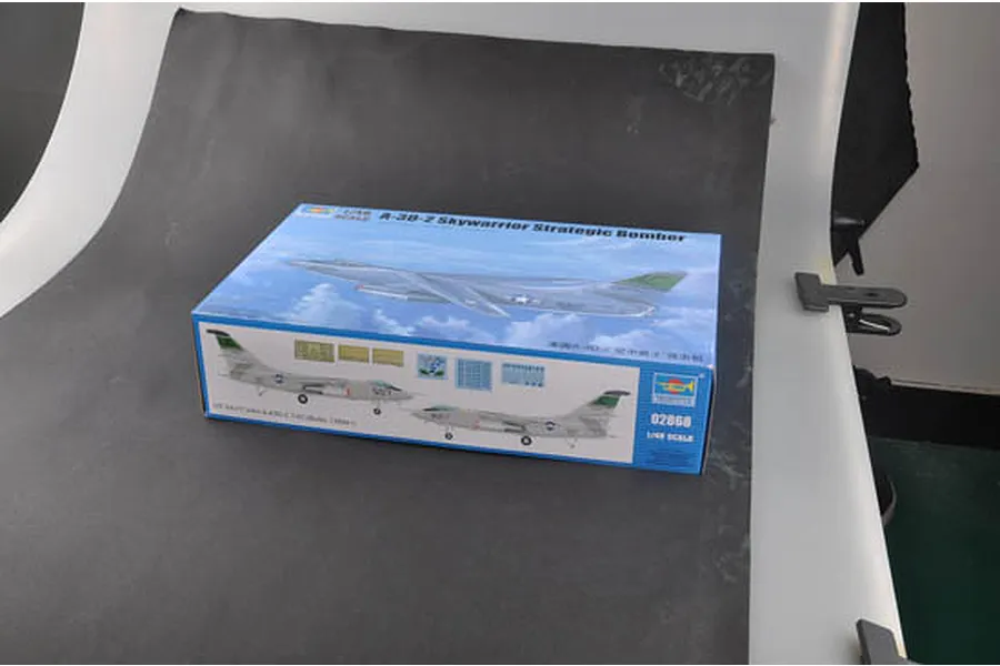 Trumpeter 1/48 scale A-3D-2 Skywarrior Strategic Bomber plastic model kit box on a dark surface.