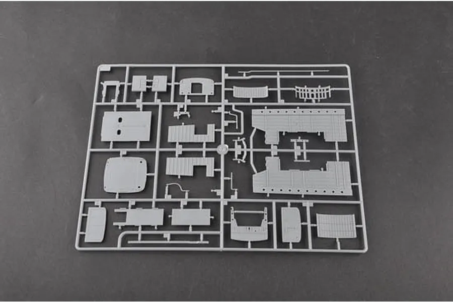 A grey plastic sprue containing various model aircraft parts for the Trumpeter 1/48 A-3D-2 Skywarrior kit.