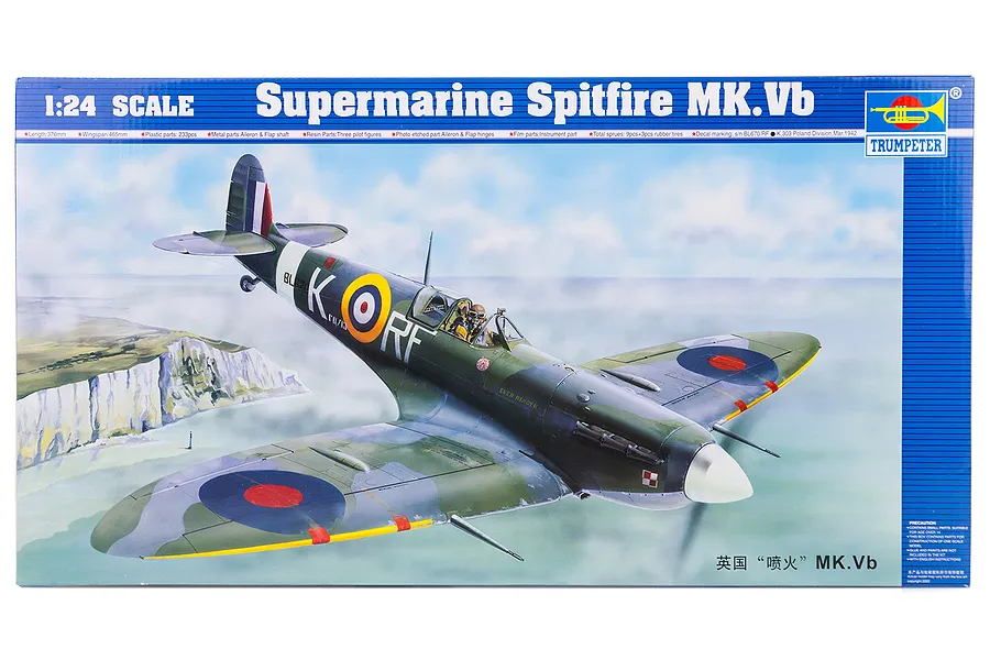 Trumpeter 1/24 Supermarine Spitfire Mk. VB Fighter Scaled Plastic Model Kit image 26212