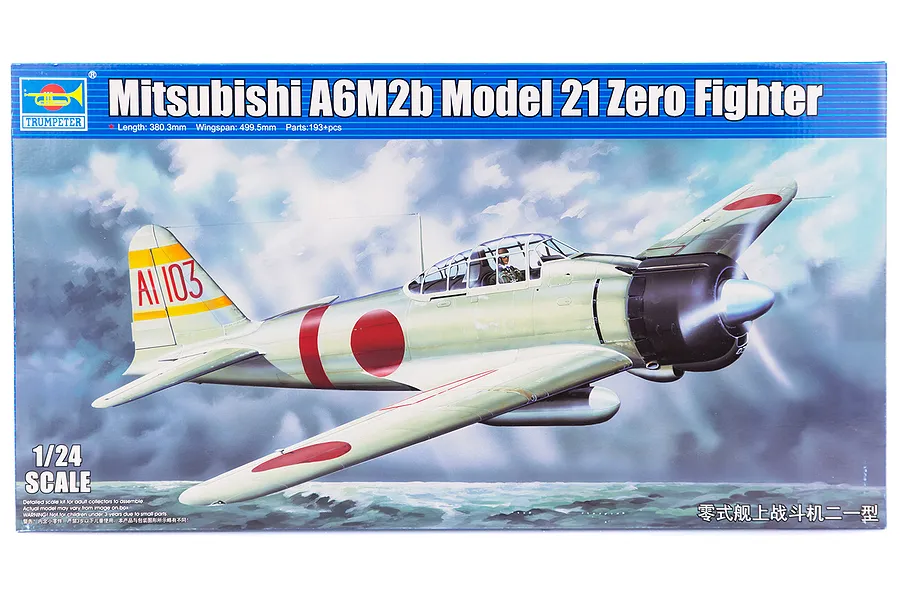 Trumpeter 1/24 Mitsubishi A6M2b Model 21 Zero Fighter Scaled Plastic Model Kit image 26224